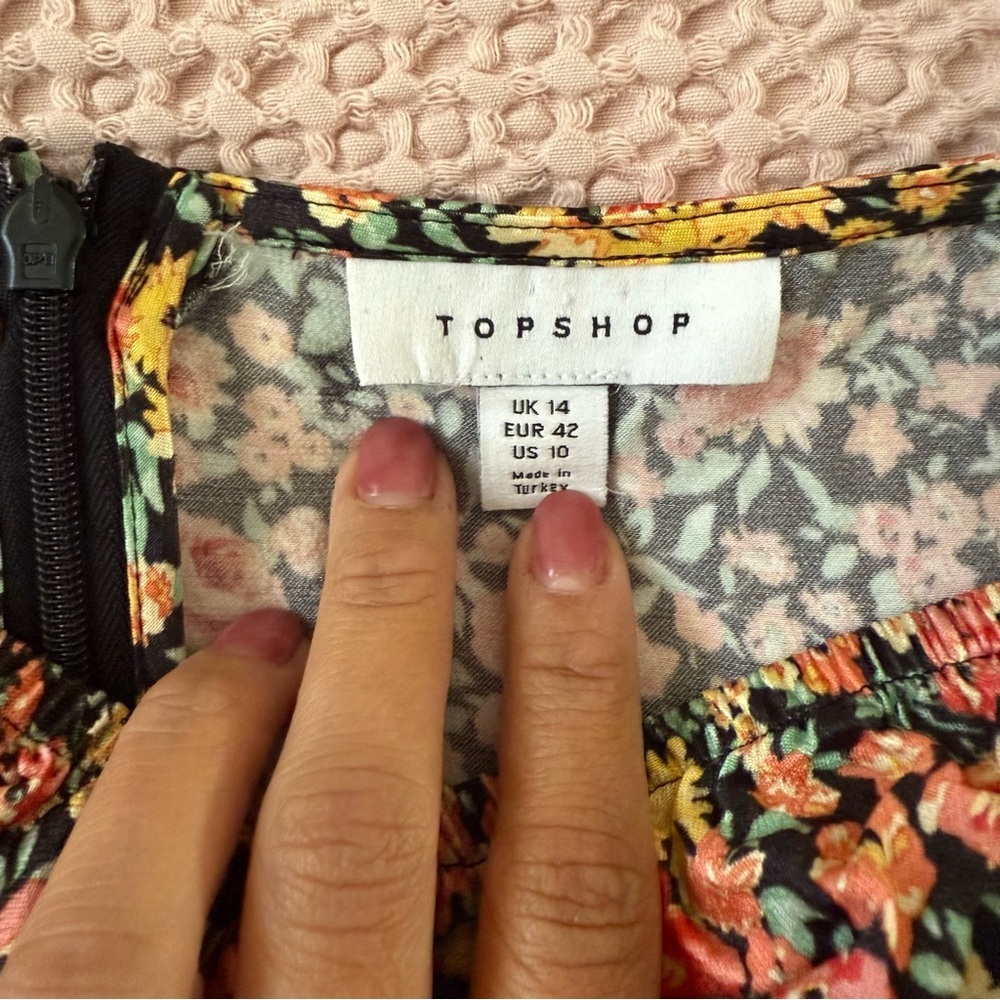 Topshop Satin Floral Sweetheart Midi Dress Black Multi US 10 - Picture 9 of 11